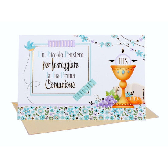 Biglietti auguri COMUNIONE portasoldi oro 12pz