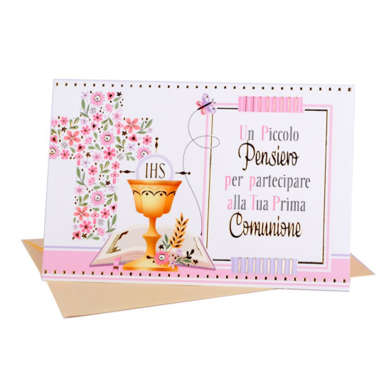 Biglietti auguri COMUNIONE portasoldi oro 12pz