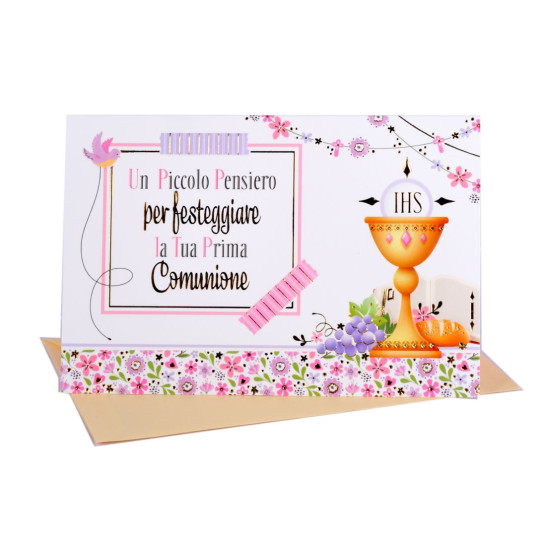 Biglietti auguri COMUNIONE portasoldi oro 12pz