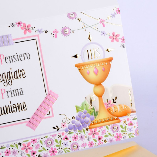 Biglietti auguri COMUNIONE portasoldi oro 12pz