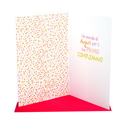 Biglietti auguri compleanno torta 1 anno ROSA 6pz