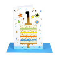 Biglietti auguri compleanno torta 1 anno AZZURRO 6pz