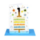 Biglietti auguri compleanno torta 1 anno AZZURRO 6pz