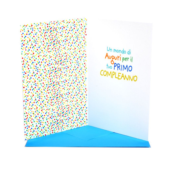 Biglietti auguri compleanno torta 1 anno AZZURRO 6pz