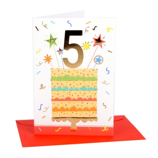 Biglietti auguri compleanno torta 5 anni 6pz