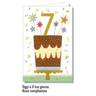 Biglietti auguri compleanno torta 7 anni 6pz