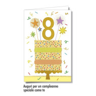 Biglietti auguri compleanno torta 8 anni 6pz