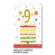 Biglietti auguri compleanno torta 9 anni 6pz