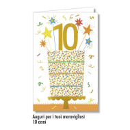 Biglietti auguri compleanno torta 10 anni 6pz