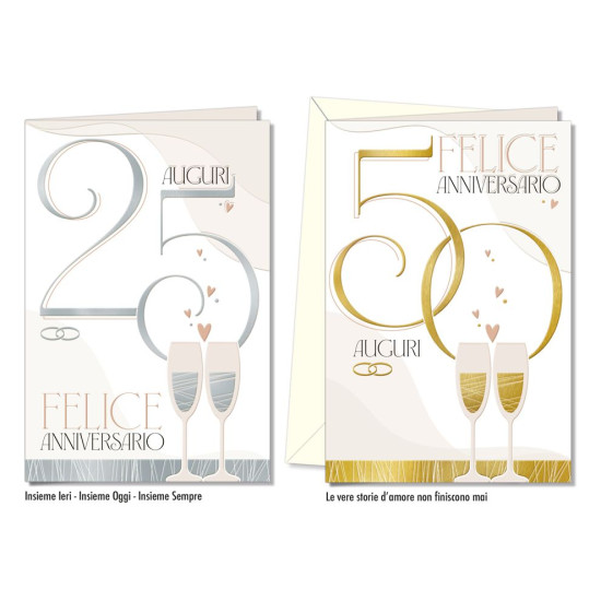 Biglietto auguri 25 e 50 ANNIVERSARIO 12pz