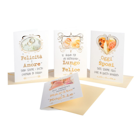 Biglietti auguri MATRIMONIO oro e rilievo 12pz