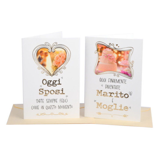 Biglietti auguri MATRIMONIO oro e rilievo 12pz