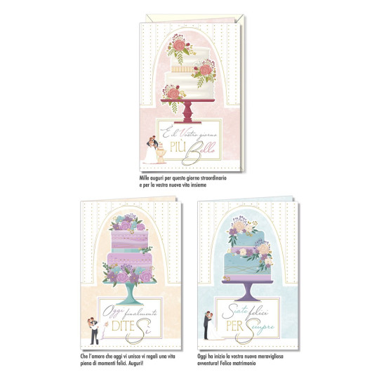 Biglietti auguri MATRIMONIO oro e rilievo 12pz