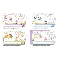 Biglietti auguri BATTESIMO cucciolotti portasoldi 12pz