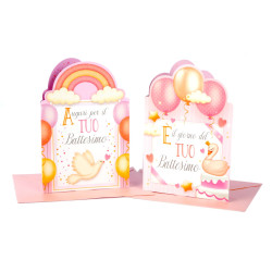 Biglietti auguri BATTESIMO sagomati rosa 12pz Biglietti auguri BATTESIMO sagomati rosa 12pz