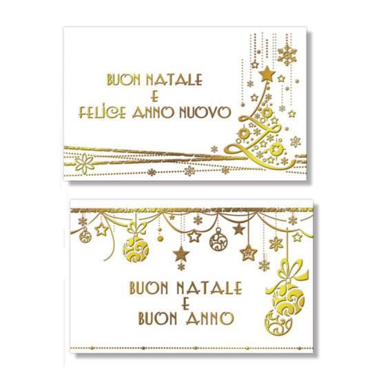 Cartoncini auguri NATALE BIANCHI scritte ORO cm9x14 60pz