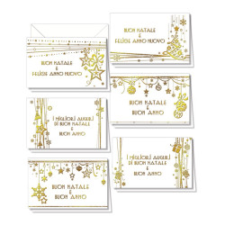 Biglietti auguri NATALE BIANCHI scritte ORO cm9x14 60pz