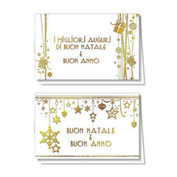 Biglietti auguri NATALE BIANCHI scritte ORO cm9x14 60pz