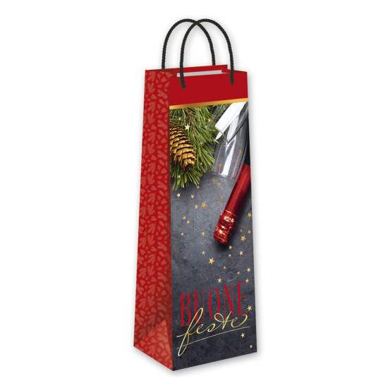 Borsette porta bottiglia Natale Buone Feste 12pz