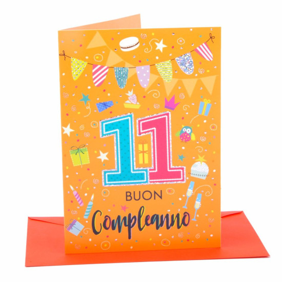 Biglietto auguri compleanno 11 anni 6pz