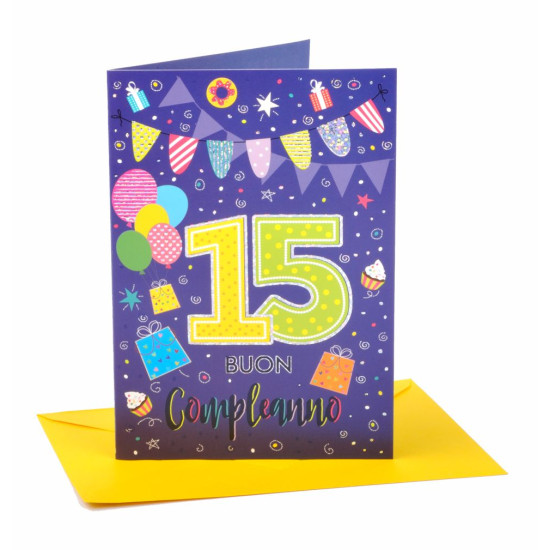 Biglietto auguri compleanno 15 anni 6pz