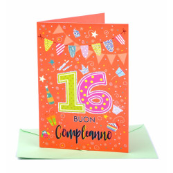 Biglietto auguri compleanno 16 anni 6pz
