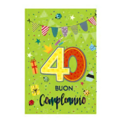 Biglietto auguri compleanno 40 anni 6pz