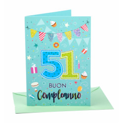 Biglietto auguri compleanno 51 anni 6pz