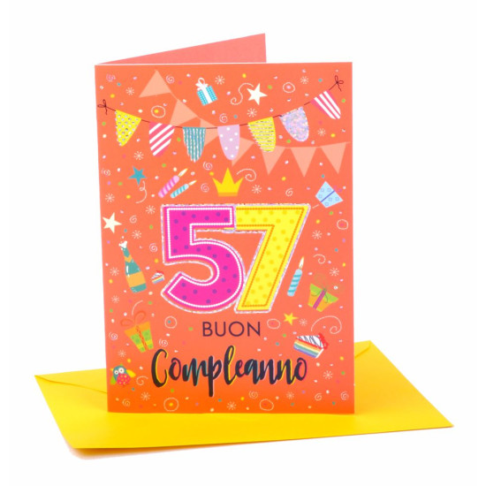 Biglietto auguri compleanno 57 anni 6pz