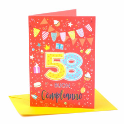 Biglietto auguri compleanno 58 anni 6pz