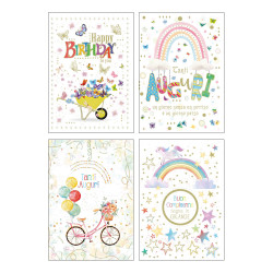 Biglietti auguri compleanno e auguri FOIL ORO e rilievo 12pz
