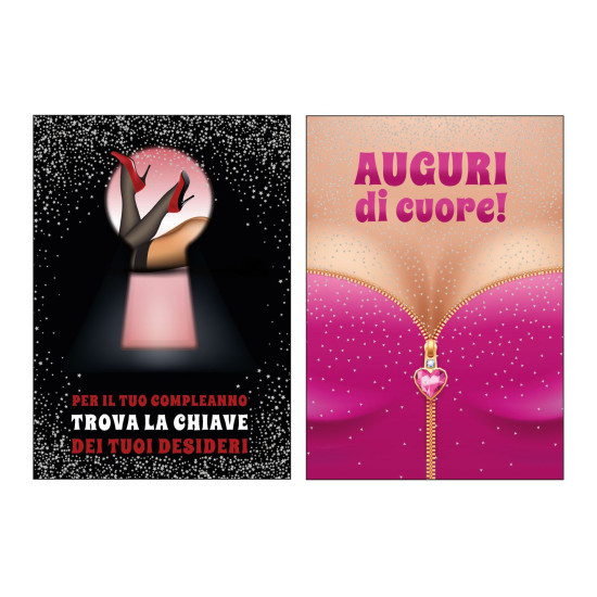 Biglietti auguri COMPLEANNO umoristico olografico 12pz