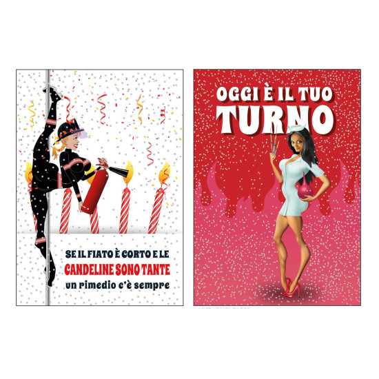 Biglietti auguri COMPLEANNO umoristico olografico 12pz