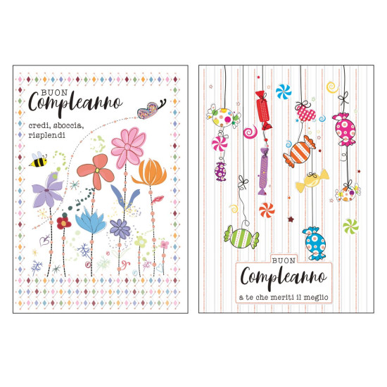 Biglietti COMPLEANNO rame/rilievo 12pz