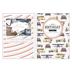 Biglietti auguri COMPLEANNO maschile rame e rilievo 12pz Biglietti auguri COMPLEANNO maschile rame e rilievo 12pz