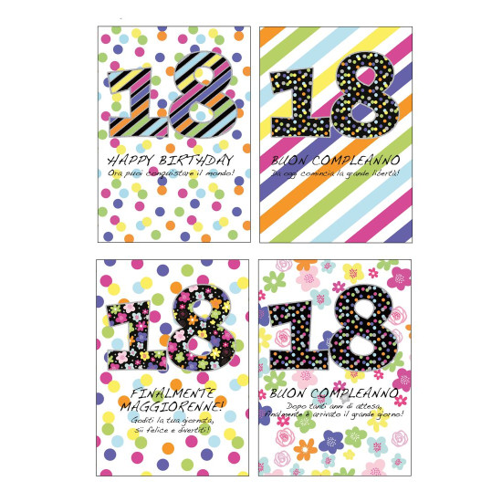 Biglietti auguri 18 ANNI olografico 12pz