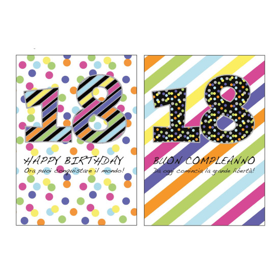 Biglietti auguri 18 ANNI olografico 12pz