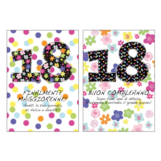 Biglietti auguri 18 ANNI olografico 12pz