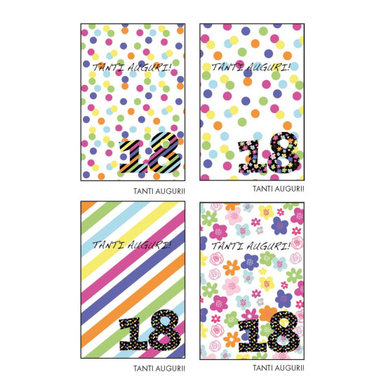 Biglietti auguri 18 ANNI olografico 12pz