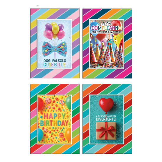Biglietti auguri COMPLEANNO olografico 12pz Biglietti auguri COMPLEANNO olografico 12pz