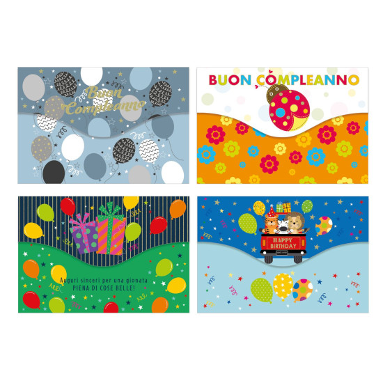 Biglietti auguri COMPLEANNO portasoldi 12pz Biglietti auguri COMPLEANNO portasoldi 12pz