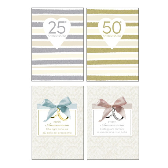 Biglietti auguri ANNIVERSARIO 25/50 e neutro 12pz Biglietti auguri ANNIVERSARIO 25/50 e neutro 12pz