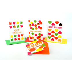 Biglietti auguri COMPLEANNO fluo con rame e rilievo 12pz