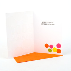 Biglietti auguri COMPLEANNO fluo con rame e rilievo 12pz