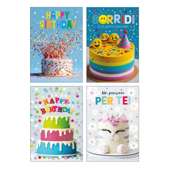 Biglietti Buon Compleanno con Foil Olografico – 12 Pezzi