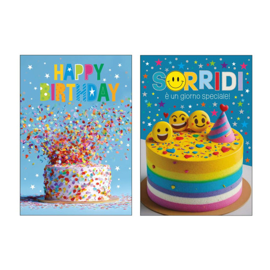 Biglietti Buon Compleanno con Foil Olografico – 12 Pezzi