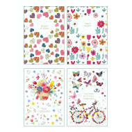 Biglietti auguri COMPLEANNO fiori e farfalle oro e rilievo 12pz
