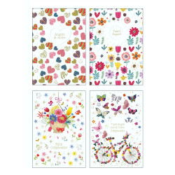 Biglietti auguri COMPLEANNO fiori e farfalle oro e rilievo 12pz