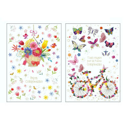 Biglietti auguri COMPLEANNO fiori e farfalle oro e rilievo 12pz Biglietti auguri COMPLEANNO fiori e farfalle oro e rilievo 12pz
