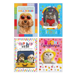 Biglietti auguri COMPLEANNO cuccioli olografici 12pz